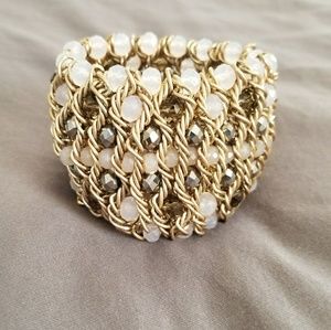 Goldtone and crystal stretch bracelet
